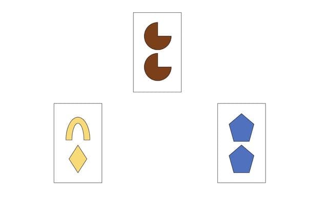 A matching trial: a source card above two choice cards